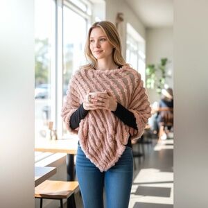 BCBG Maxazria for‎ Nordstrom Blush Pink Rabbit Fur Poncho RARE and Vintage 💗